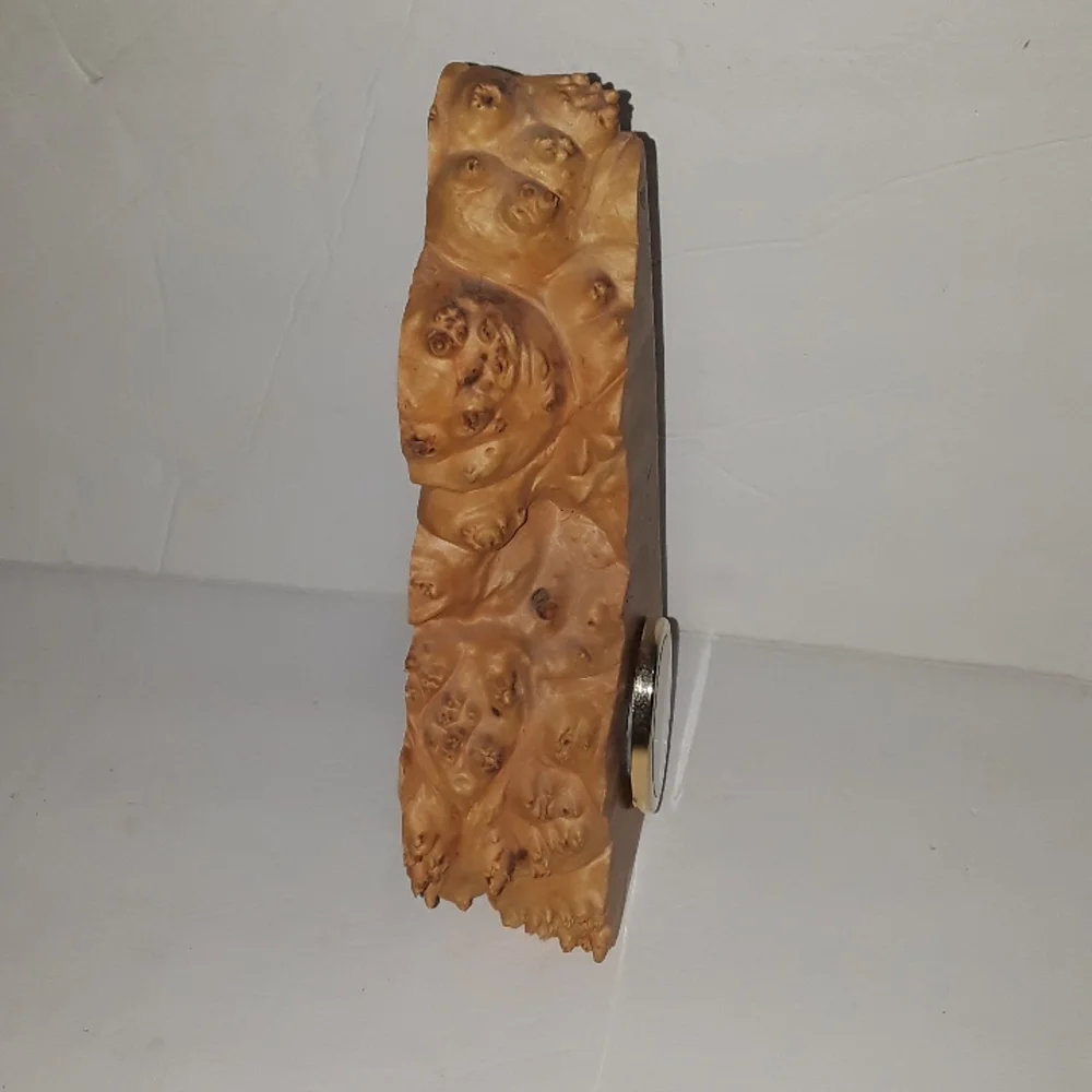 RARE CHARLES ELKAN DESIGNER BURL WOOD DESK BOOKEND CLOCK SIGNED